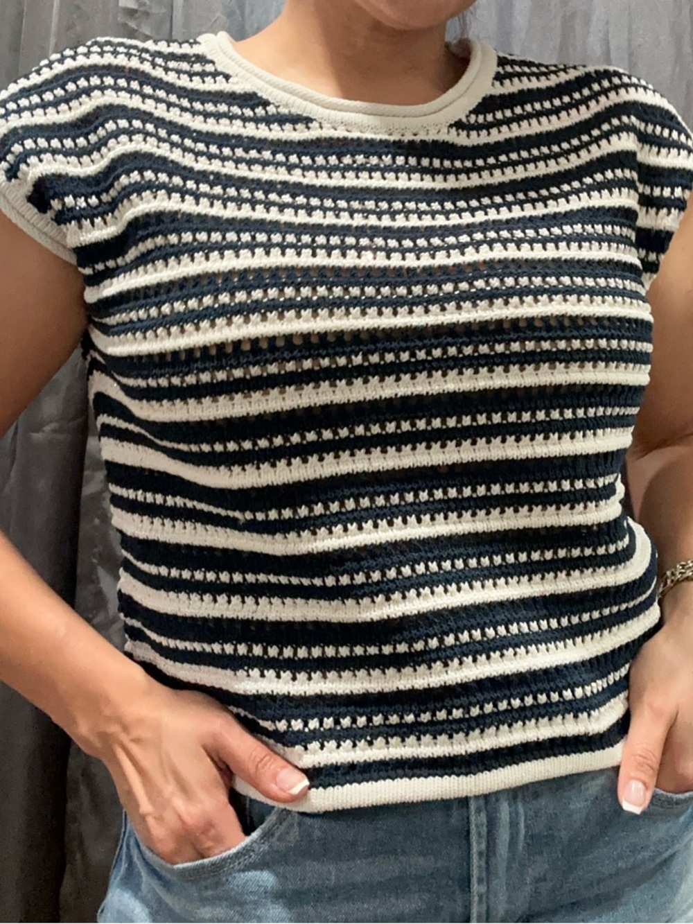 Joie Black and White Striped Knit Sleeveless Top